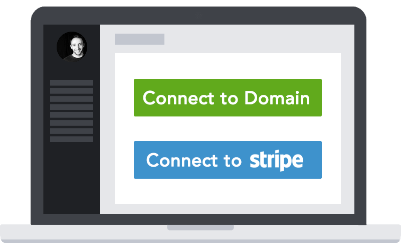 A laptop screenshot showing the two-step creating account and connecting to Stripe